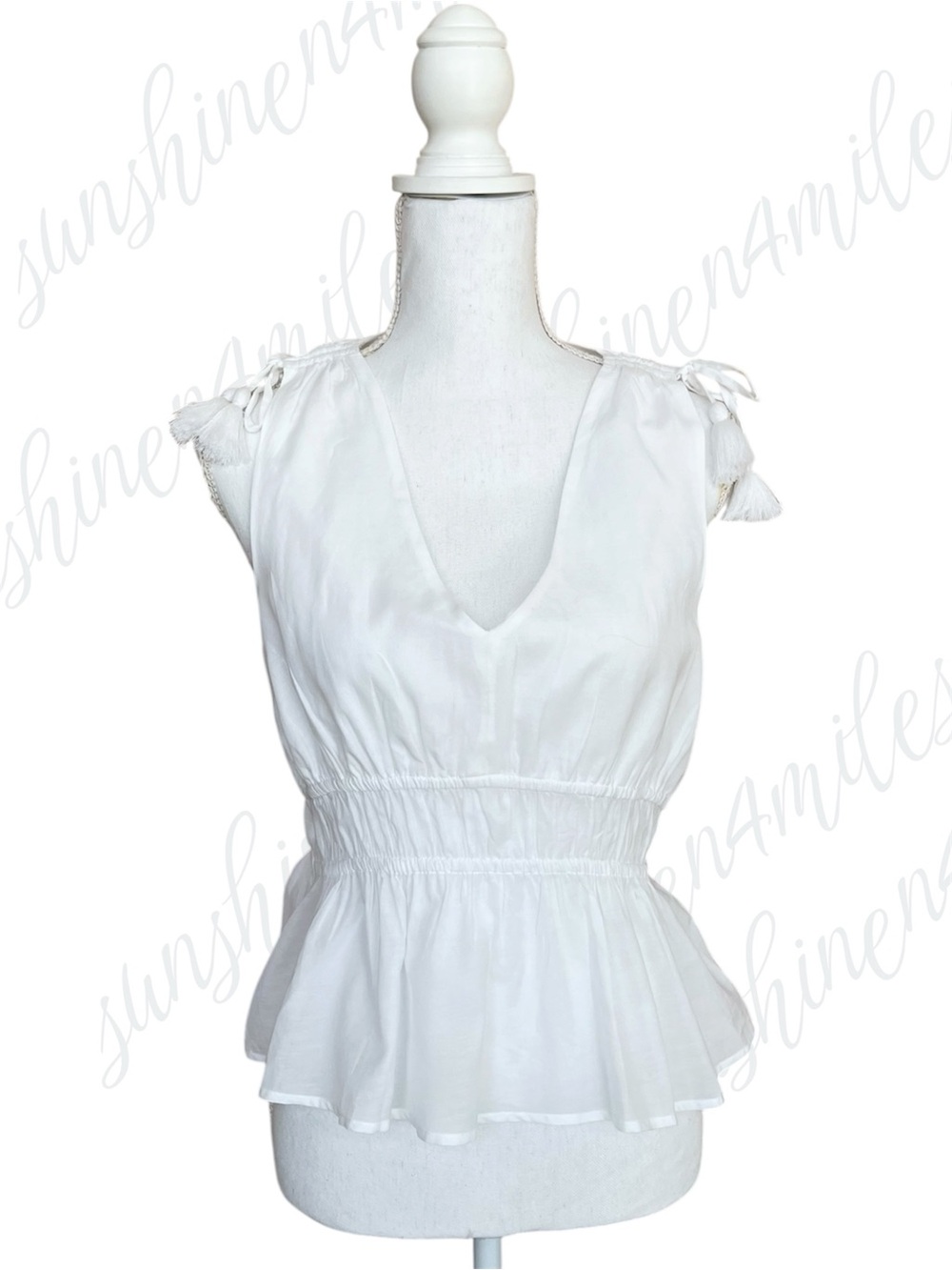 J.Crew JCREW White V-Neck Cotton Voile Tie-Shoulder Peplum Top #BI433 size SMALL